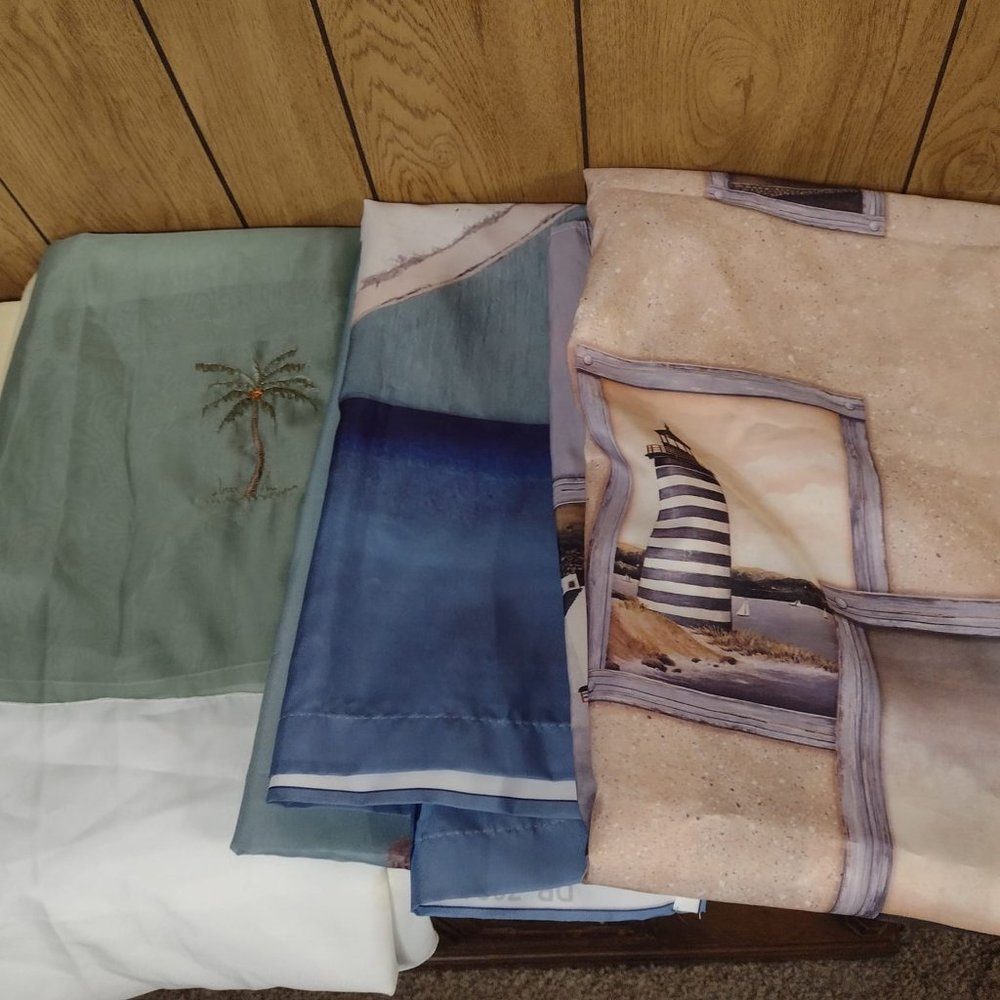 3 Beach Shower Curtains Cloth Lighthouse Anchor Palm Trees